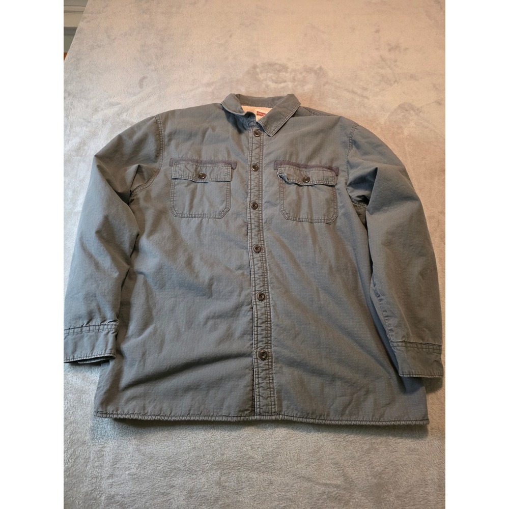 Levis Shirt Jacket Mens XL Gray Sherpa Lined Ripstop Cotton Button Up Shacket